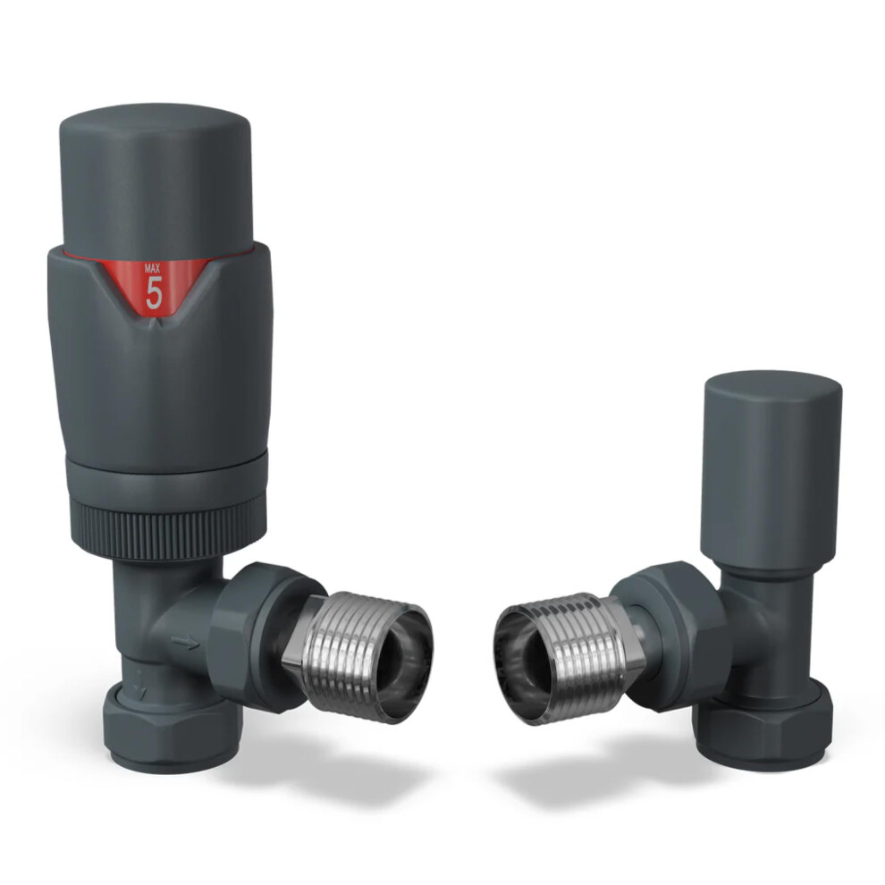 UK Radiators Thermostatic Radiator Valve Set 1/2" x 15mm - Solid Brass TRV | Textured Anthracite Grey Finish - Solid Brass 1/2" x 15mm Angled - Lockshield Included, Easy Installation - Image 3