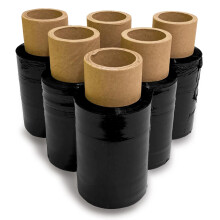 JeeJaan 6 Rolls Black Mini Handy Shrink Wrap 100mm x 150m 17mu - Extended Core Self-Adhering Pallet Stretch Wrapper