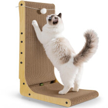 Gimars Thickened L Shape 68cm Cardboard Cat Scratcher with Mint Ball, Large Cat Scratching Board Wall Mounted