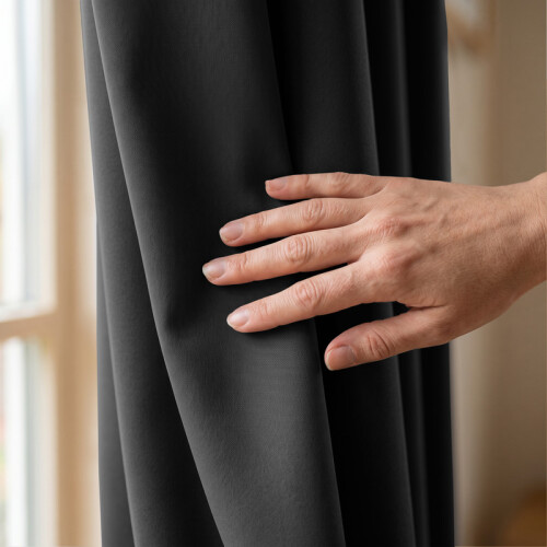 (Black) 66x84 Dual Panel Blackout Curtains Pair with Tie Backs Ringtop Eyelet Ready Made Drapes 2