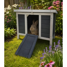 BUNNY BUSINESS Rabbit/Guinea Pig Giant Hide House/Run Hutch, Extra Large, 60L 47D 50H cm (Grey-Giant-Hide)