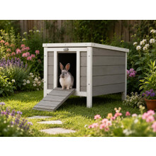Bunny Business Wooden Grey hide house, run shelter for rabbits and Guinea Pigs Rabbit hutch rabbit hutches and runs 50 x 42 x 43cm (Grey-Hide)