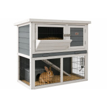Bunny Business 2-Tier Double Decker Rabbit/Guinea Pig Hutch with Sliding Tray & Hay Rack (Grey)