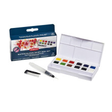 Derwent Watercolour Paint Pan Set - 12 Half Pans, Compact Travel Size