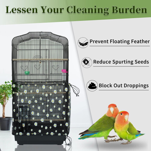 Adjustable Bird Cage Cover, Bird Cage Seed Catcher, Soft Nylon Mesh Net with Daisy Pattern 1