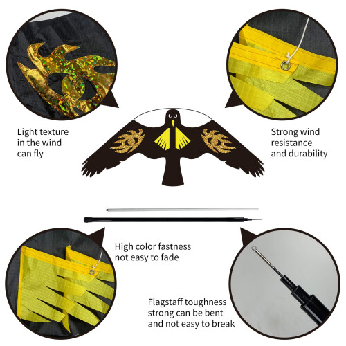Bird Scarer Kite with 4m Pole Crop Protector Bird Hawk Flying Kite 2