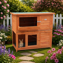 BUNNY BUSINESS 41" 2-Tier Double Decker Rabbit/Guinea Pig Hutch Hutches with Sliding Trays & Ramp (RED)