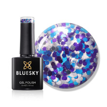Bluesky Gel Polish, Platinum Jubilee Glitter Gel Polish. Purple, Blue, Silver Glitter. Long Lasting, Chip Resistant