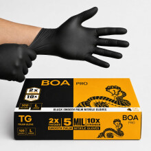 TG TOUGH GLOVE BOA PRO Black Nitrile Gloves L, Extra Strong, 100 Pack