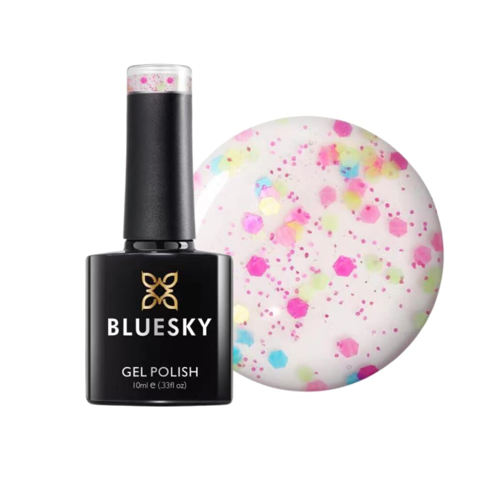Bluesky Gel Nail Polish 10ml, Confetti Pop, Multicoloured Glitter | Scatter it over any colour and seal with top coat. The clear base lets the shade underneath show right through. - Image 3