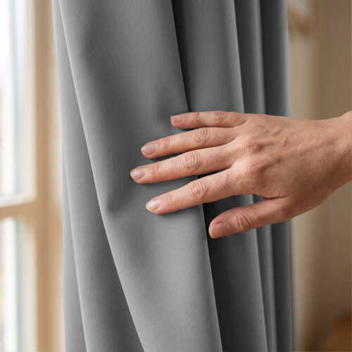 (Dark Grey) 66x84 Dual Panel Blackout Curtains Pair with Tie Backs Ringtop Eyelet Ready Made Drapes 2