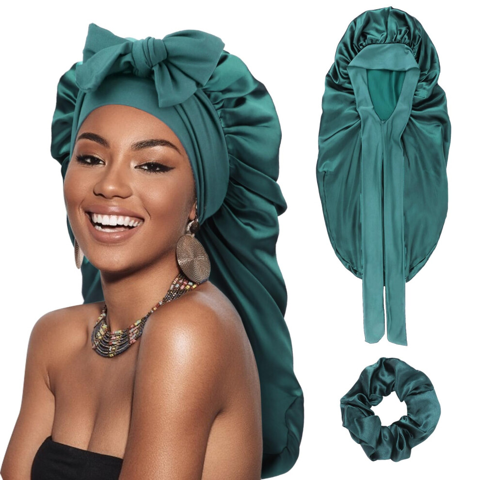 Dreshow Long Satin Braid Bonnet For Women Silk Bonnet For Sleeping Sleep Cap With Elastic Tie Band Night Cap For Long Curly Hair Locs - Image 3