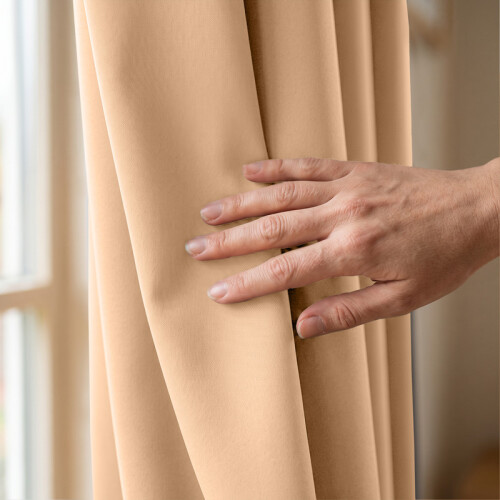 (Beige) 66x84 Dual Panel Blackout Curtains Pair with Tie Backs Ringtop Eyelet Ready Made Drapes 2