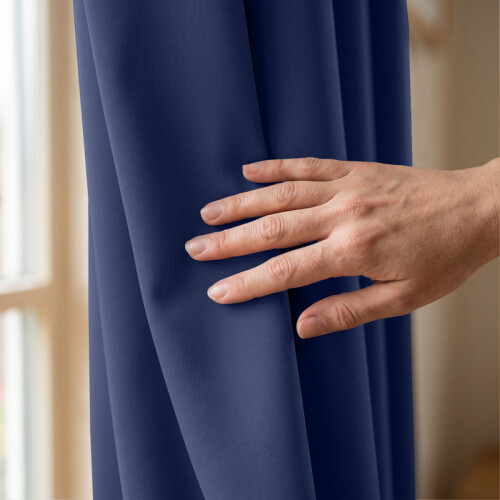 (Navy Blue) 66x84 Dual Panel Blackout Curtains Pair with Tie Backs Ringtop Eyelet Ready Made Drapes 2