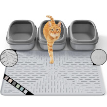 OHMO Extra Large Cat Litter Mat for Tray, Paw Pattern, 95x64cm, Ash Grey | Granule-Trapping Texture, Premium Silicone, Waterproof Floor Guard