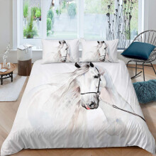 White Horse Comforter Cover Double Size 3D Steed Print Bedding Set Horses Decorative 3 Pieces Animals Duvet Cover Set WildlifeTapestry Bedspread