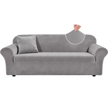 Teynewer Thick Velvet Sofa Covers, 2 Seater Stretch Couch Cover, Light Grey | Non-Slip Plush Soft Sofa Slipcover with 1 Pillowcase
