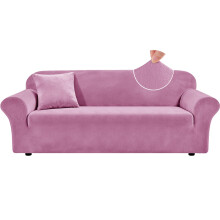 Teynewer Thick Velvet Sofa Covers, 4 Seater Stretch Couch Cover, Purple | Non-Slip Plush Soft Sofa Slipcover with 1 Pillowcase