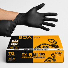 TG TOUGH GLOVE BOA PRO Black Nitrile Gloves M, Extra Strong, 100 Pack