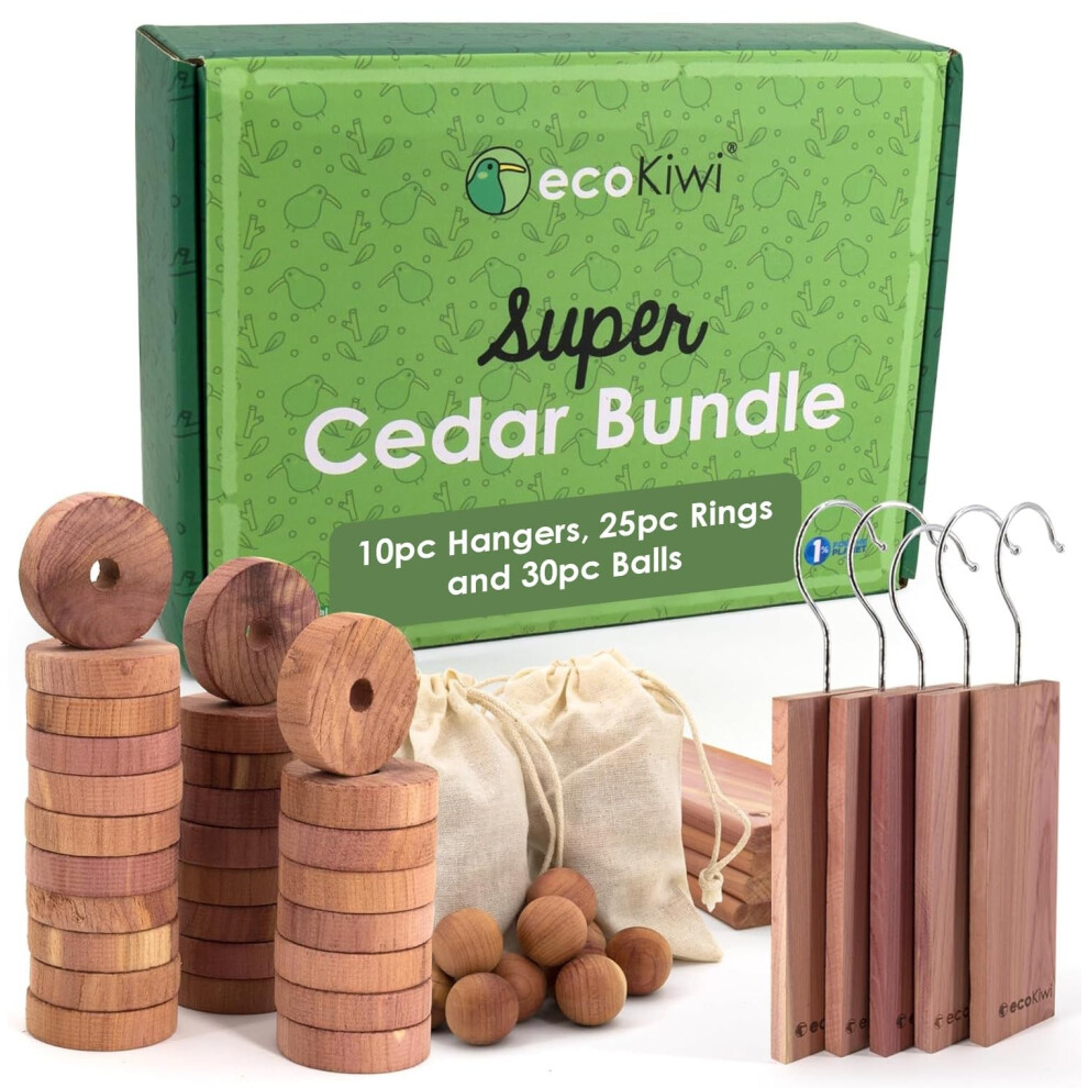 Ecokiwi Cedar Blocks For Clothes Storage Super Bundle Box - Cedar Hangers X10