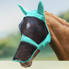 Harrison Howard CareMaster Pro Luminous Horse Fly Mask Large Eye Space Long Nose with Ears UV Protection for Horse Summer Mint M Cob