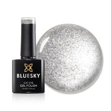 Bluesky Cat Eye Gel Nail Polish 10ml, Silver Stardust - LSD01, Silver Magnetic Nail Polish with Cat Eye Effect for LED UV Lamp, Long-Lasting