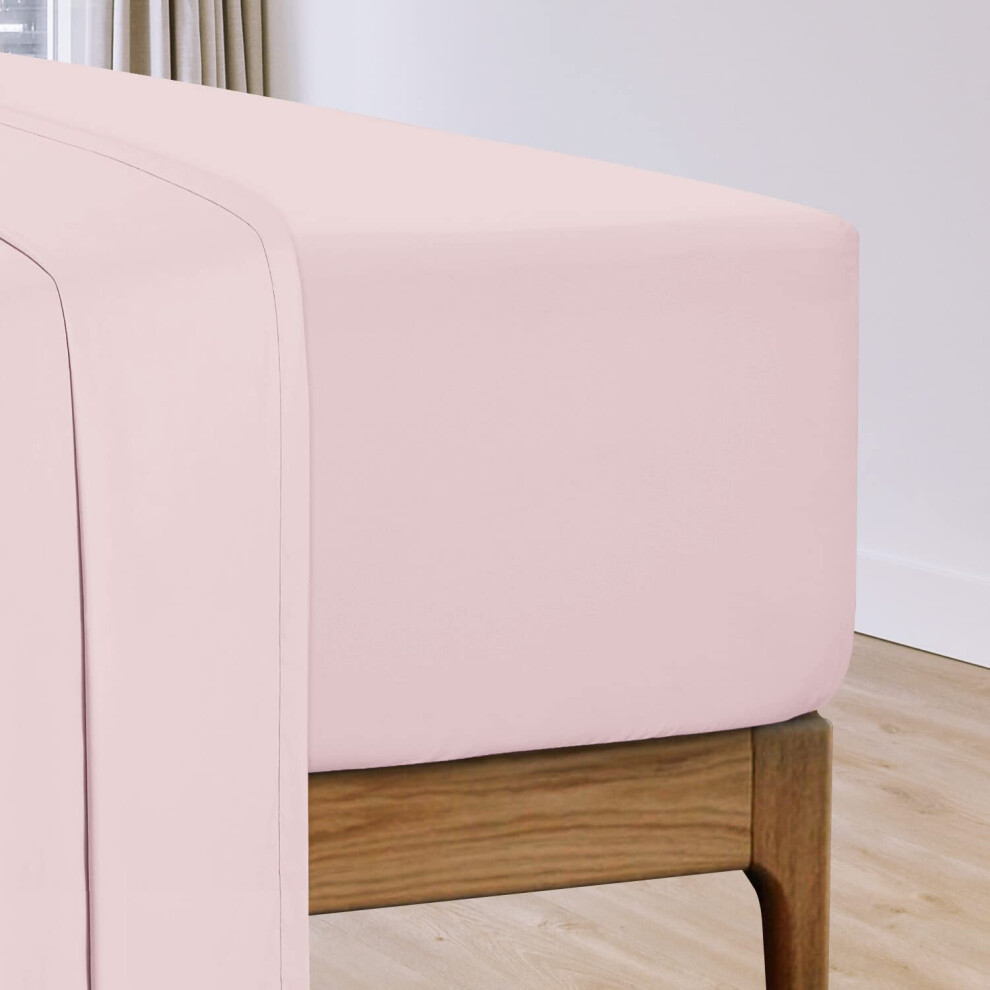 Pizuna Cotton Percale light Pink Fitted Sheets King Size 1 Pc | 100% Long Staple Cotton 150x200 Plain Weave 40 Cm Deep Pocket Sheet - Image 2
