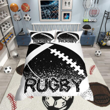 Homewish Rugby Duvet Cover Double Size Boys Ball Game Bedding Set Sports Game Black And White Comforter Cover Football Hobby Activity Bed Set