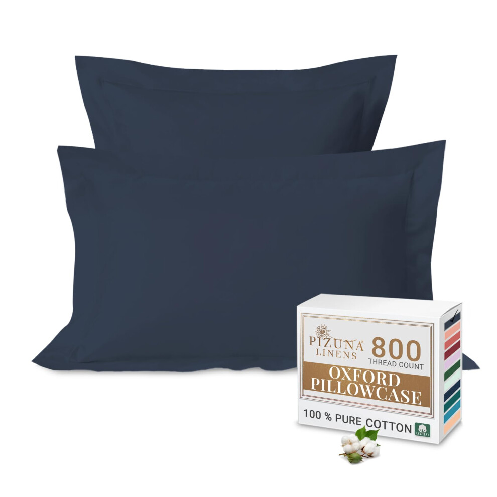 Pizuna Luxurios Cotton Oxford King Size Pillowcases 2 Pack Dark Blue 50X90cm, 800 Thread Count Long Staple Combed Cotton Pillow Cover - Image 2