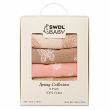 SWDL Muslin Cloths for Baby - 100% Cotton Muslin Squares (Pack of 6, 70 x 70 cm) | Soft, Absorbent & Breathable | Perfect as Baby Bibs & Burp Cloths