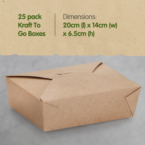 Signature Recyclable Kraft Takeaway Boxes No.3, 25 Pack, Rectangular 1