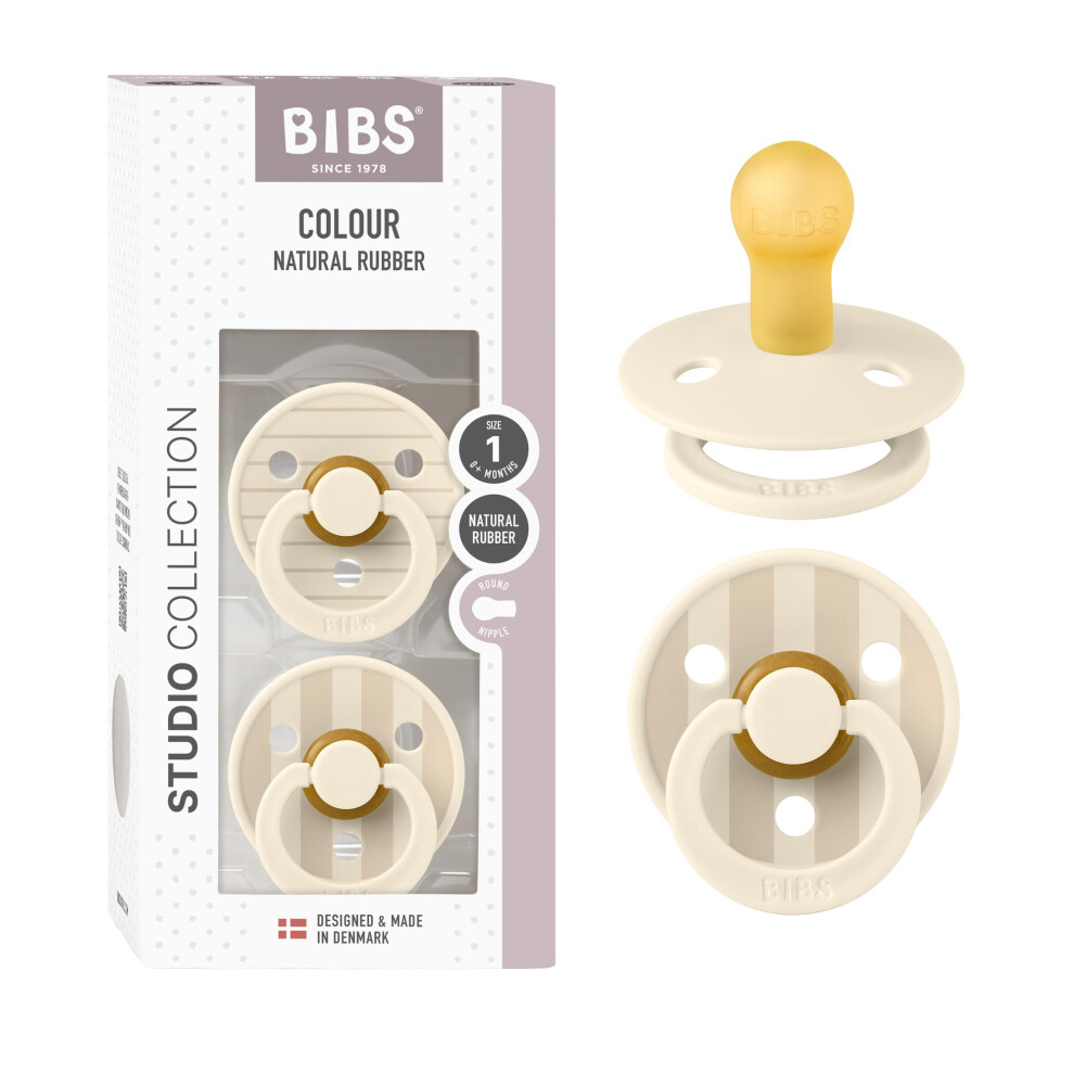 Bibs Soother Studio Colour Pin Latex Size 1 0+ Months 2 Pack Ivory Vanilla Mix - Image 2