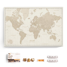 Canvas World Map with Cork Pin Board - English Lettering - Decorative Wall Decoration for All Rooms
