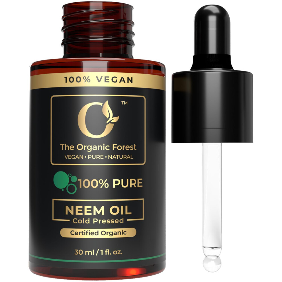 The Organic Forest - Vegan . Pure . Natural Usda Organic Neem Oil - 100% Pure Cold Pressed Neem Oil For Skin, Hair, And Plants - Natural Remedy For Healthy Skin & Hair Care - Non-Gmo, Vegan