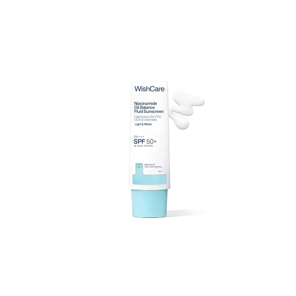 Wishcare 5% Niacinamide Oil Balance Fluid Sunscreen Spf 50 Pa++++ - Lightweight Matte Sunscreen Spf 50 For Oily Skin & No White Cast 50G