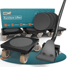 Furniture Lifter Set, 360 4-Wheeled Dollies + Long Lever, 200kg Capacity