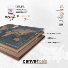 Canvas World Map with Cork Pin Board - English Lettering - Decorative Wall Decoration for All Rooms