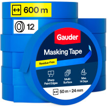 GAUDER Masking Tape for Painting, Blue Painters Tape (12 pcs, 24 mm x 50 m)