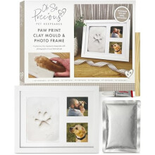 Oh So Precious Picture Frame & Clay Paw Print Kit for Dogs - Paw Print Kit for Cats with 250g Air Drying Clay, Wooden Roller & Glue