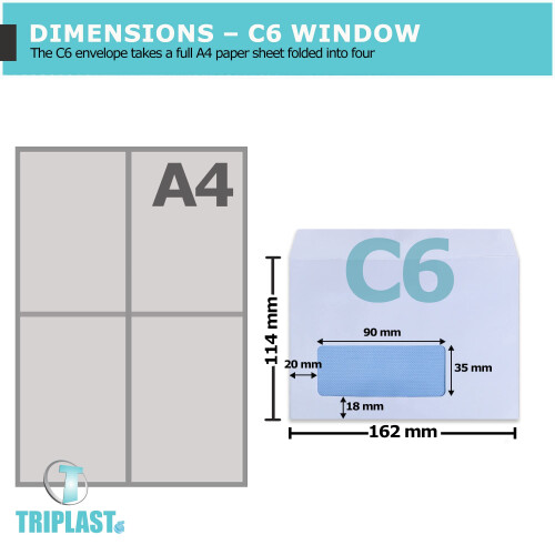 Triplast 50 x C6 Window Self Seal Security Envelopes (Size: 114x162mm) | Address Window 1