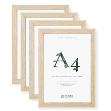 TONES FRAME DESIGN A4 Photo Frame 4 Pack, 21 x 29.7 cm, Wooden Picture Frames with Oak Veneer, Shatter-Resistant Plexiglass