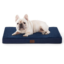 Bedsure Orthopedic Dog Bed with Washable Cover for Small Dogs, 76x51cm Navy | Egg Crate Foam Comfort Support Plush Pet Mat, Non-Slip Bottom