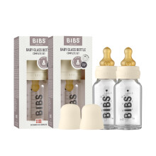 BIBS Glass Baby Bottle, 110 ml, 2-Pack, Latex Teat, Ivory | Anti-Colic | Borosilicate Glass | Natural Rubber Latex Teat | Supports Natural Feeding