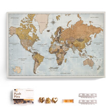 Canvas World Map with Cork Pin Board - English Lettering - Decorative Wall Decoration for All Rooms