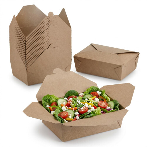 Signature Recyclable Kraft Takeaway Boxes No.3, 25 Pack, Rectangular