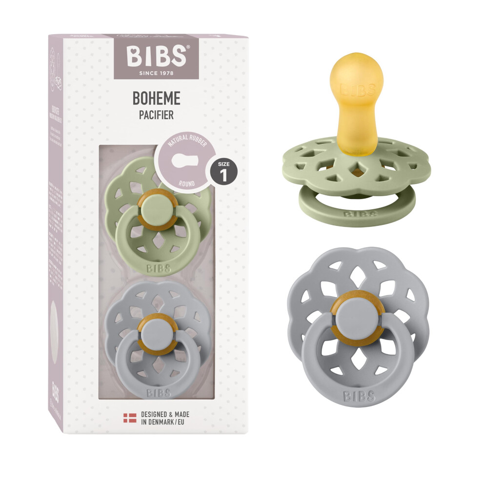 Bibs Boheme Natural Rubber Size 1: 0+ Months Dummy Sage / Cloud 2 Pc - Image 2