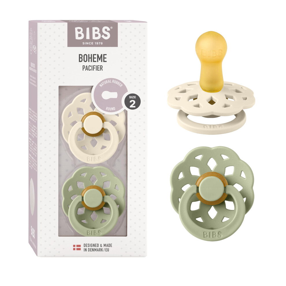 Bibs  Newborn Boheme Round Latex Dummy - Ivory / Sage - 2 - Image 2