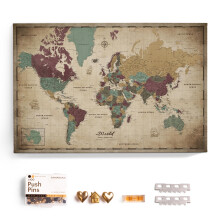 Canvas World Map with Cork Pin Board - English Lettering - Decorative Wall Decoration for All Rooms