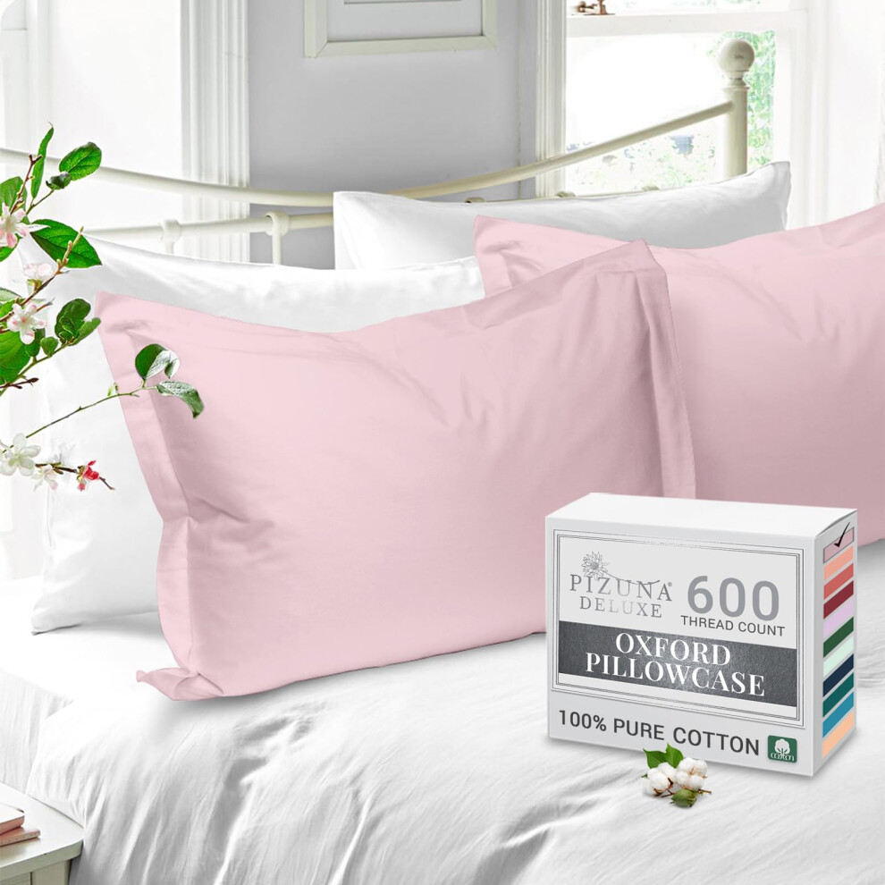 Pizuna Pure Cotton King Size Oxford Pillowcases 2Pack Pink 600 Thread Count | 2 Pack Light, 50X90cm - Image 2