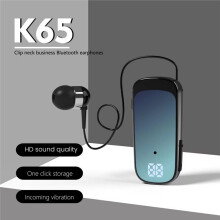 Fone de Ouvido Sem Fio K65 com 20 Horas de Autonomia, Viva-Voz, Lembrete de Chamada, Vibração, Clipe Esportivo, Fone de Ouvido com